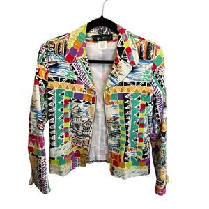 Harve Bernard 90's Vintage Colorful Scenic Bright Abstract Zipper Jacket Size 10